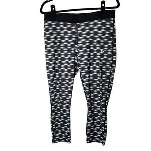 ⚡️Nike L Leggings Black Dri-Fit Printed Relay Crop Capri Running Gym Yoga Active